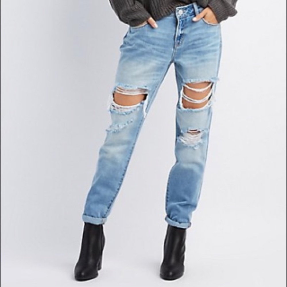 Light Wash Distressed Boyfriend Jeans